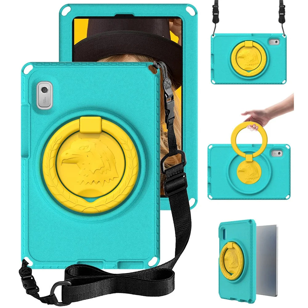For Lenovo Tab M9 TB-310FU EVA+PC Tablet Protection Case Kickstand Hand Carrying Ring Cover with Shoulder Strap - Light Green - 1