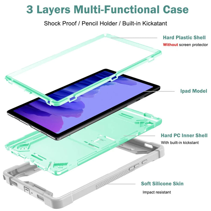 For Samsung Galaxy Tab A7 10.4 (2020) / (2022) Tablet Case Silicone + PC Protective Armor Kickstand Cover - Grey+Mint Green - 5