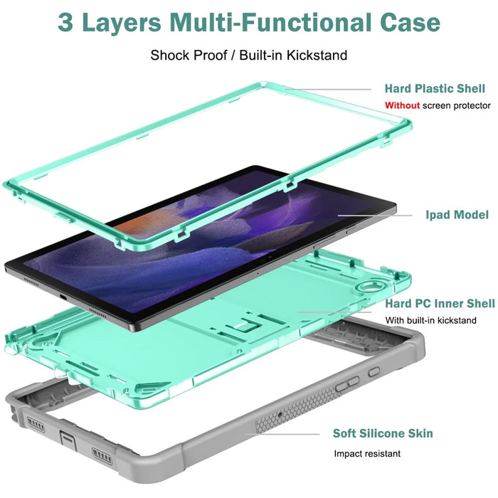 For Samsung Galaxy Tab A8 10.5 (2021) / (2022) Tablet Case Kickstand Silicone + PC Shockproof Armor Cover - Grey+Mint Green - 5