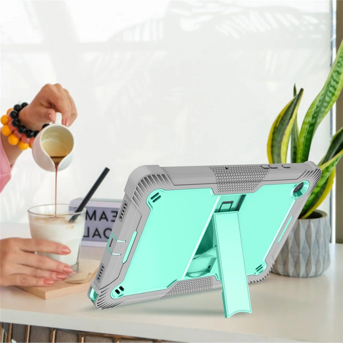 For Samsung Galaxy Tab A8 10.5 (2021) / (2022) Tablet Case Kickstand Silicone + PC Shockproof Armor Cover - Grey+Mint Green - 6