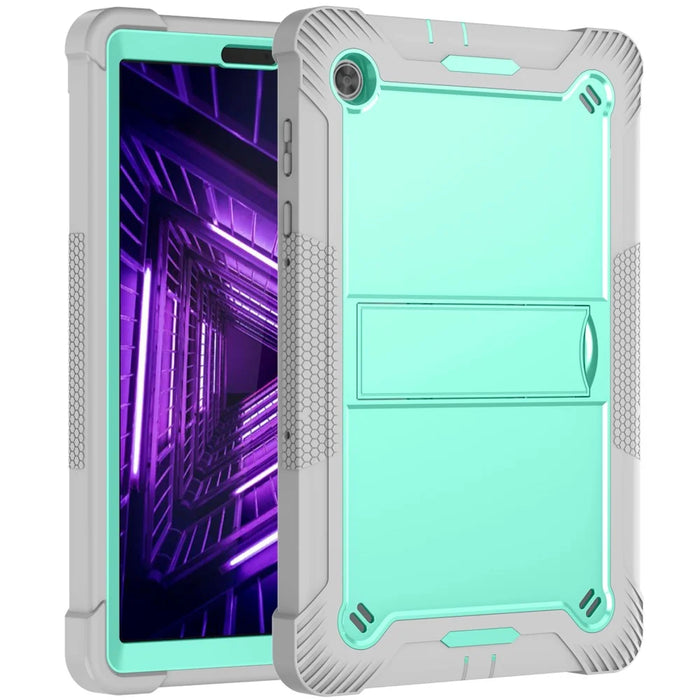 For Lenovo Tab M10 Plus Kickstand Tablet Case Silicone + PC Rugged Kids Protective Cover - Grey+Mint Green - 2