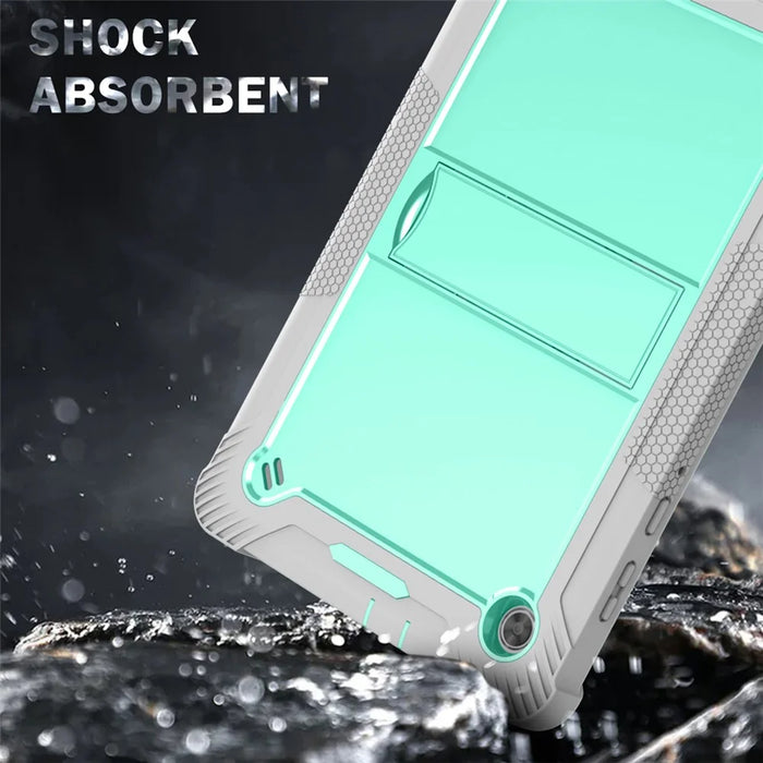 For Lenovo Tab M10 Plus Kickstand Tablet Case Silicone + PC Rugged Kids Protective Cover - Grey+Mint Green - 5