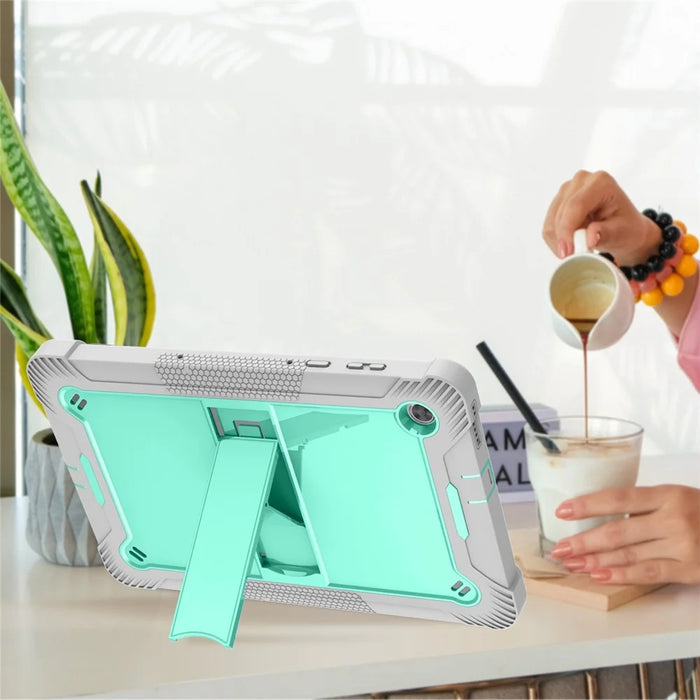 For Lenovo Tab M10 Plus Kickstand Tablet Case Silicone + PC Rugged Kids Protective Cover - Grey+Mint Green - 7