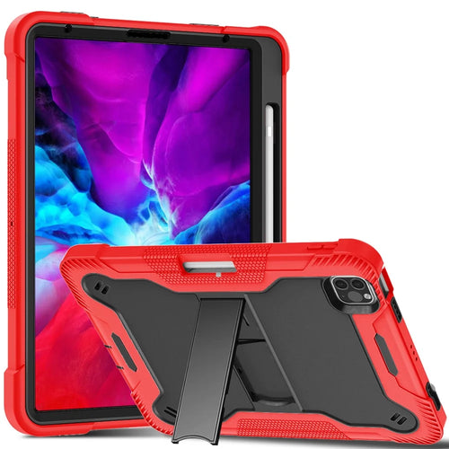 Tablet Case for iPad Pro 11 (2018) / (2020) / (2021) / (2022) / iPad Air (2020) / (2022) , Silicone + PC Kickstand Cover with Pencil Holder - Red  /  Black - 1