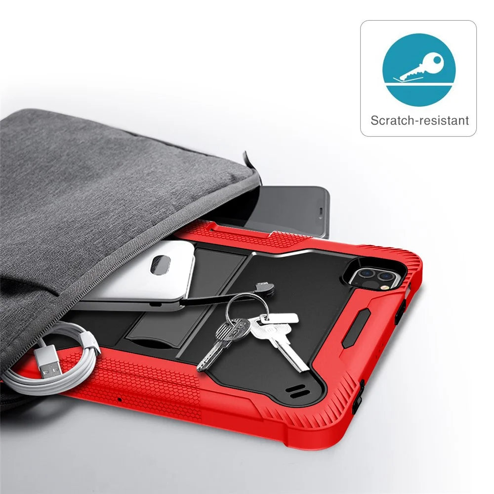 Tablet Case for iPad Pro 11 (2018) / (2020) / (2021) / (2022) / iPad Air (2020) / (2022) , Silicone + PC Kickstand Cover with Pencil Holder - Red  /  Black - 4