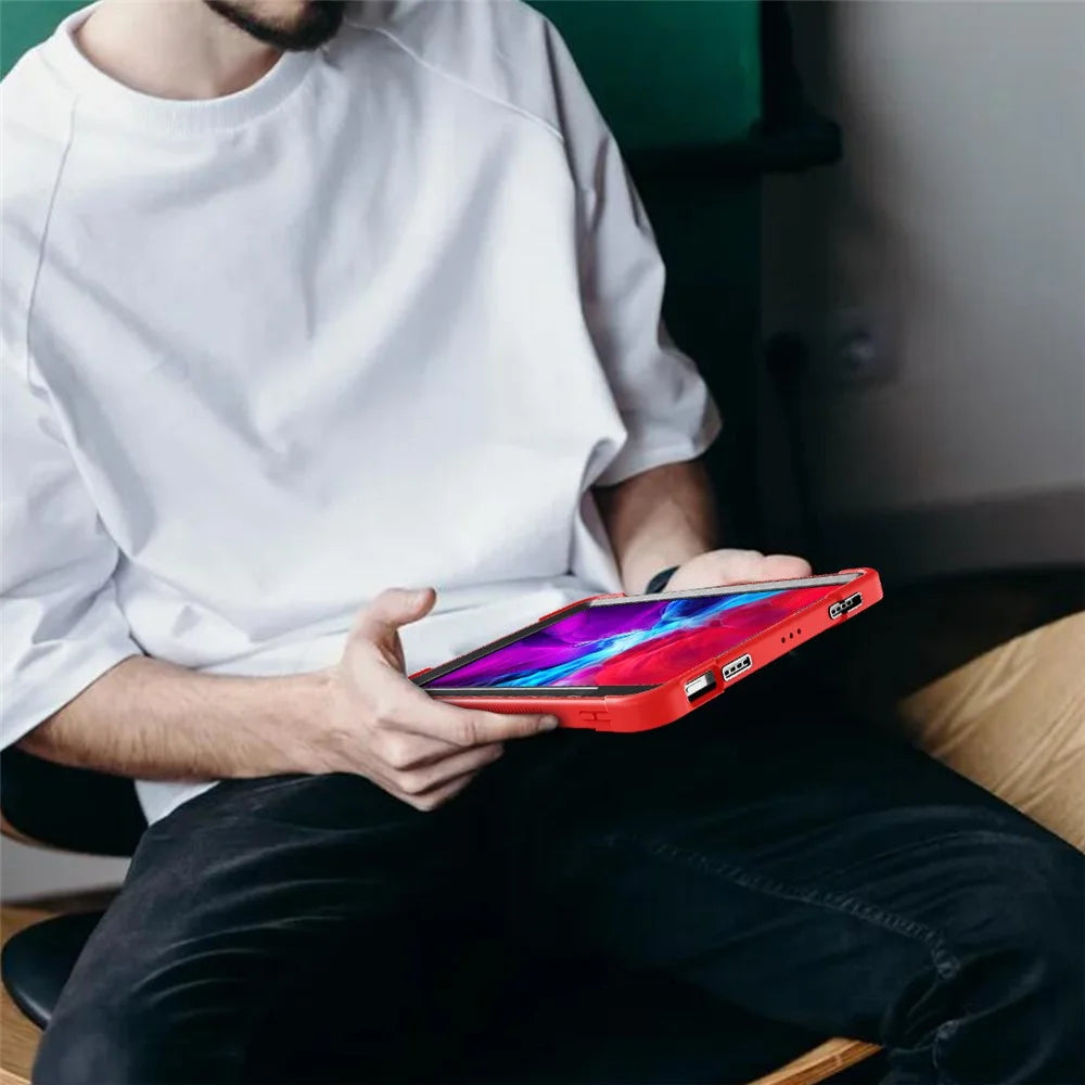 Tablet Case for iPad Pro 11 (2018) / (2020) / (2021) / (2022) / iPad Air (2020) / (2022) , Silicone + PC Kickstand Cover with Pencil Holder - Red  /  Black - 7