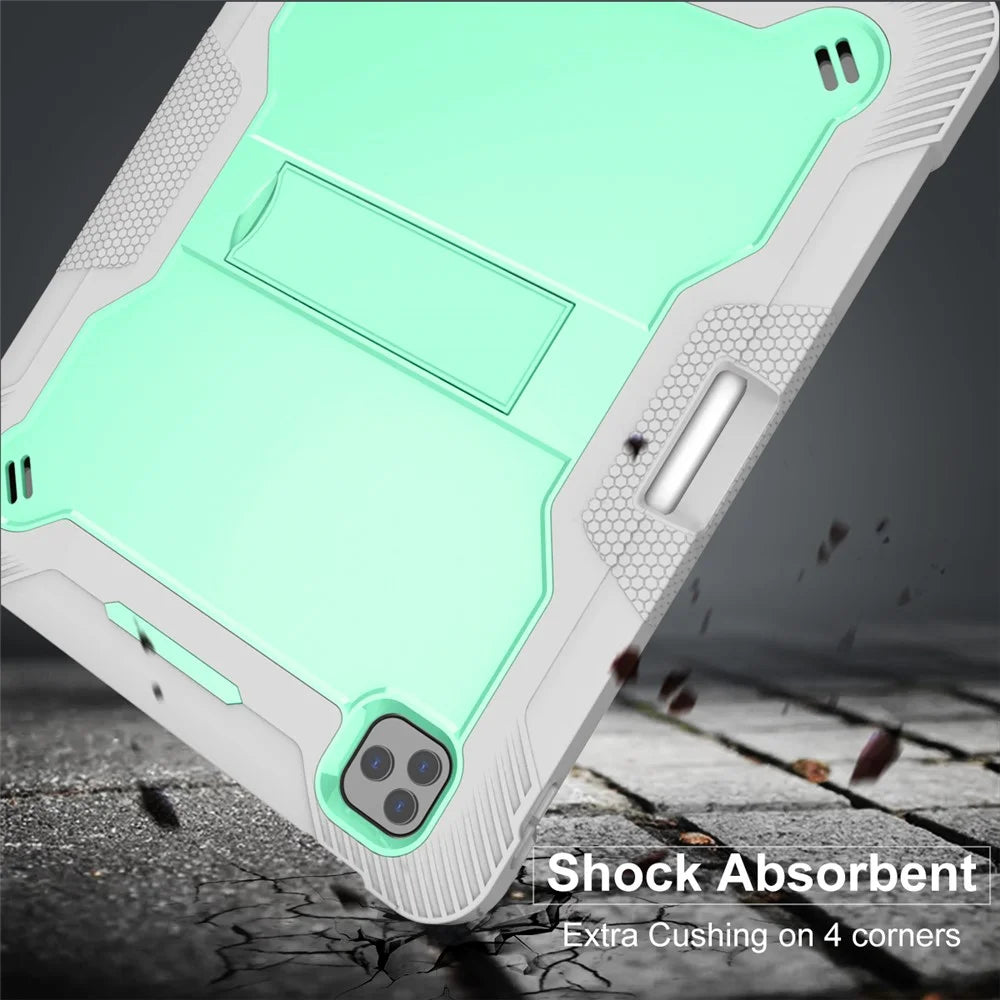 Kickstand Tablet Case for iPad Pro 12.9 (2018) / (2020) / (2021) / (2022) , Silicone + PC Protective Cover with Pencil Holder - Grey+Mint Green - 5