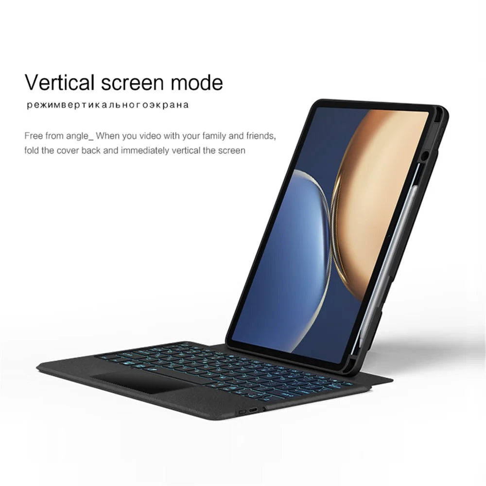 For Honor Tablet V7 Pro Leather Case + Bluetooth-compatible Keyboard with Backlight Trackpad - 4