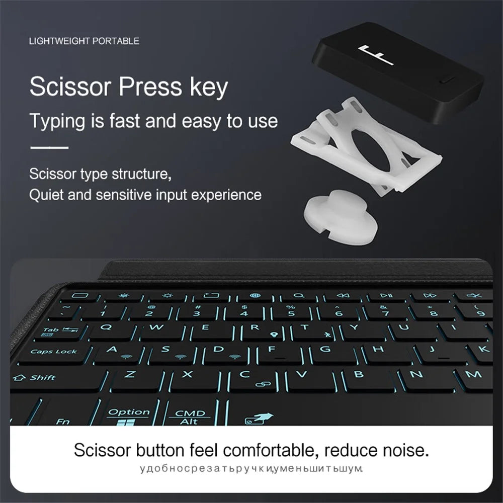 For Honor Tablet V7 Pro Leather Case + Bluetooth-compatible Keyboard with Backlight Trackpad - 7