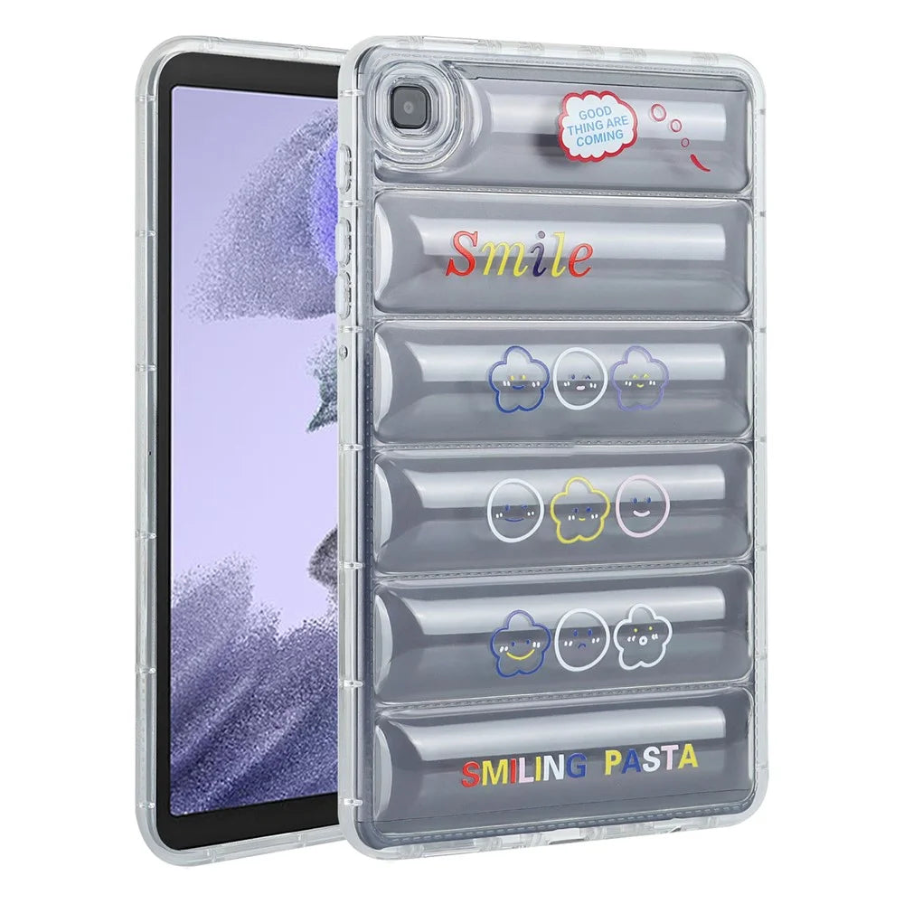 For Samsung Galaxy Tab A7 Lite 8.7-inch T220 T225 TPU Tablet Case Clear Down Jacket Design Pattern Printed Cover - Cloud Smiling Faces - 1