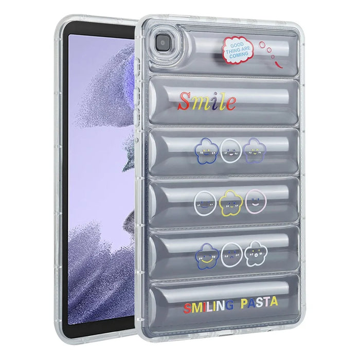 For Samsung Galaxy Tab A7 Lite 8.7-inch T220 T225 TPU Tablet Case Clear Down Jacket Design Pattern Printed Cover - Cloud Smiling Faces - 1