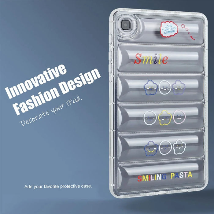 For Samsung Galaxy Tab A7 Lite 8.7-inch T220 T225 TPU Tablet Case Clear Down Jacket Design Pattern Printed Cover - Cloud Smiling Faces - 3