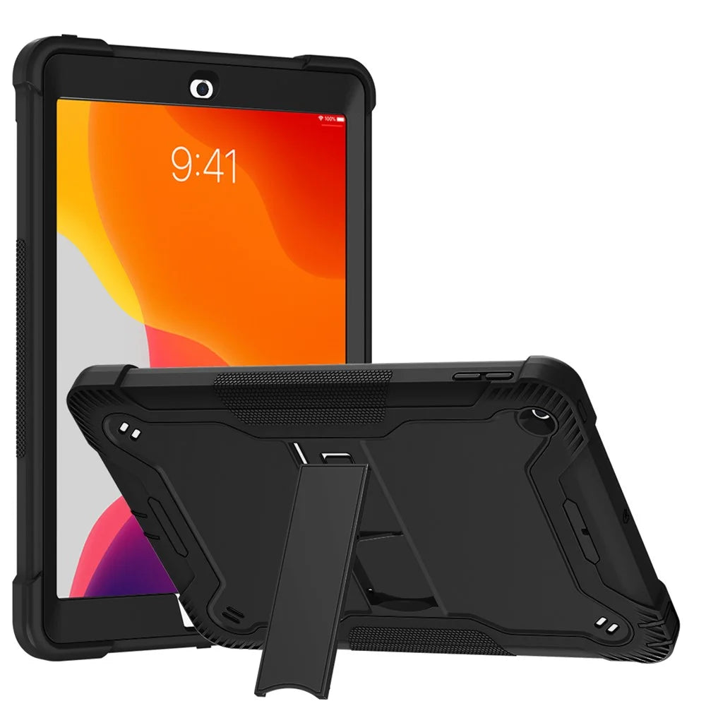 Kickstand Shockproof Cover for iPad 10.2 (2019) / (2020) / (2021) , Silicone + PC Tablet Case - Black - 1