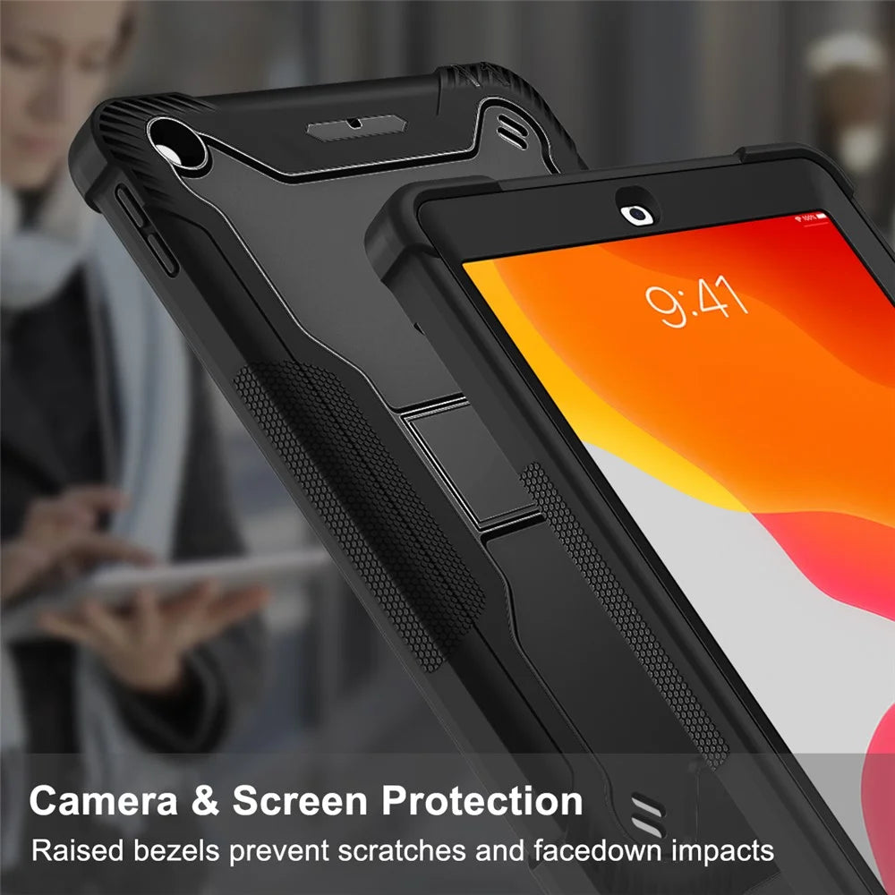 Kickstand Shockproof Cover for iPad 10.2 (2019) / (2020) / (2021) , Silicone + PC Tablet Case - Black - 3