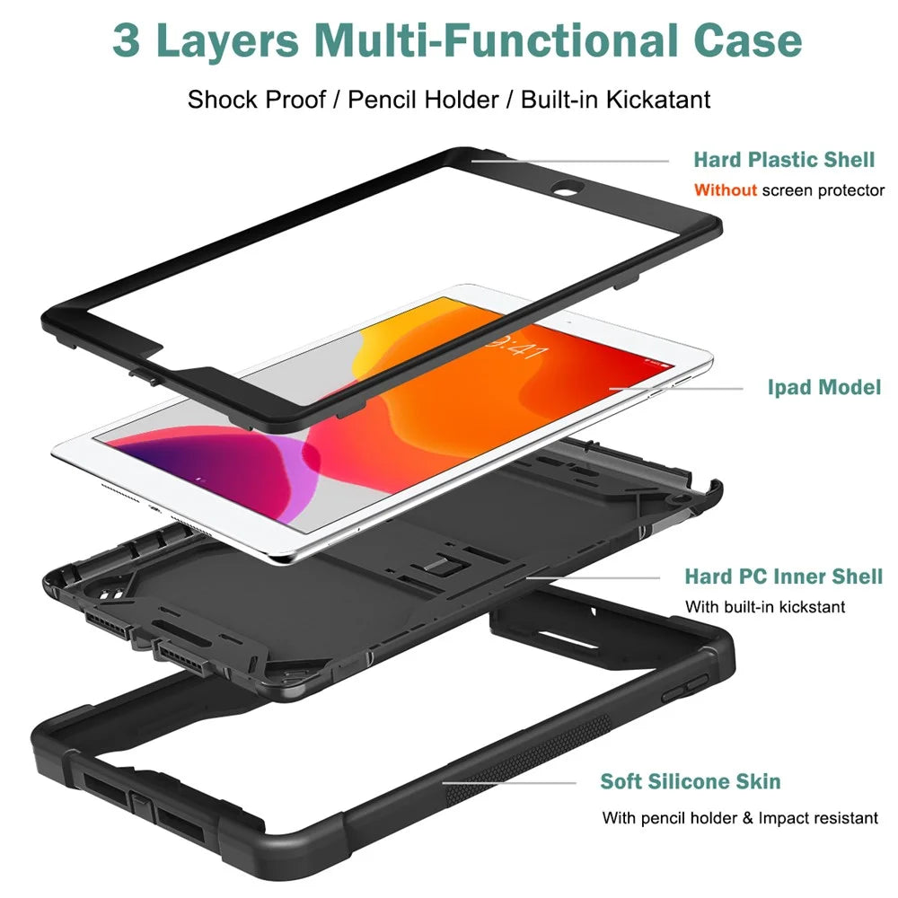 Kickstand Shockproof Cover for iPad 10.2 (2019) / (2020) / (2021) , Silicone + PC Tablet Case - Black - 5