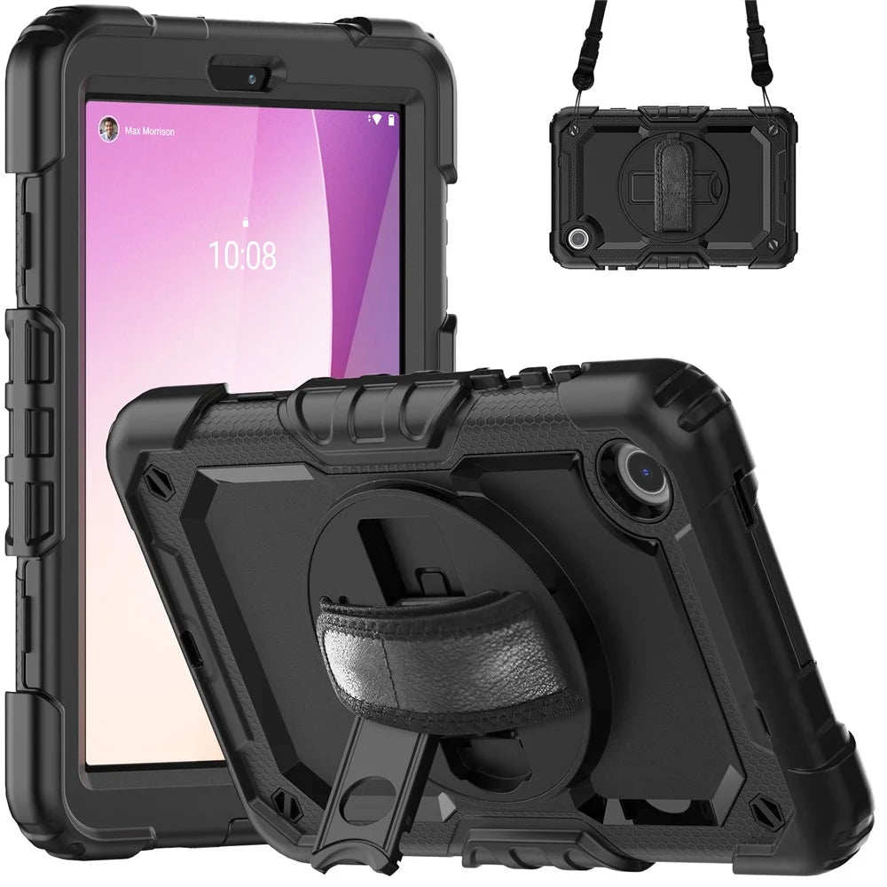 For Lenovo Tab M8 (4th Gen) 2024 TB-301XU / M8 (4th Gen) 2023 TB-300FU Silicone+PC Case Kickstand with PET Screen Film - Black - 1