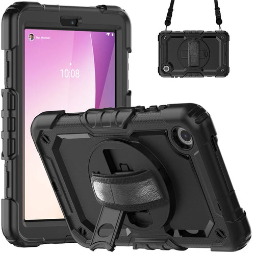 For Lenovo Tab M8 (4th Gen) 2024 TB-301XU / M8 (4th Gen) 2023 TB-300FU Silicone+PC Case Kickstand with PET Screen Film - Black - 1