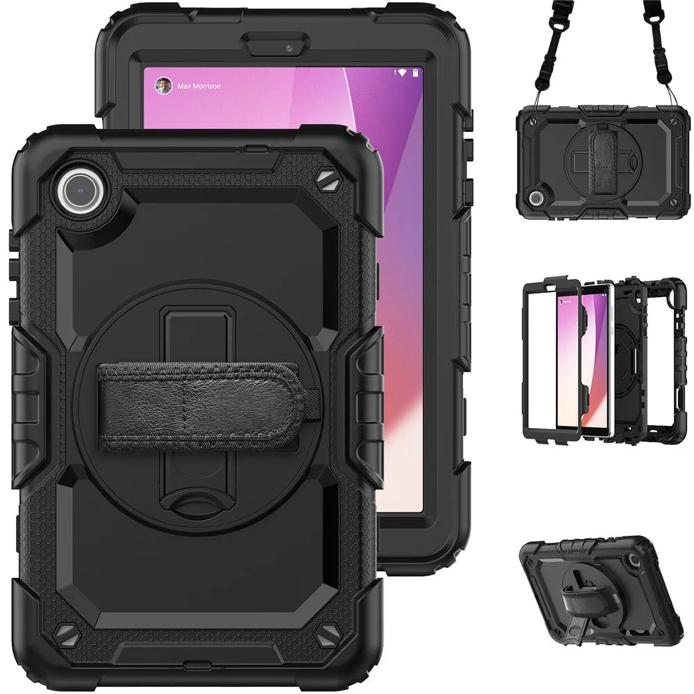 For Lenovo Tab M8 (4th Gen) 2024 TB-301XU / M8 (4th Gen) 2023 TB-300FU Silicone+PC Case Kickstand with PET Screen Film - Black - 2