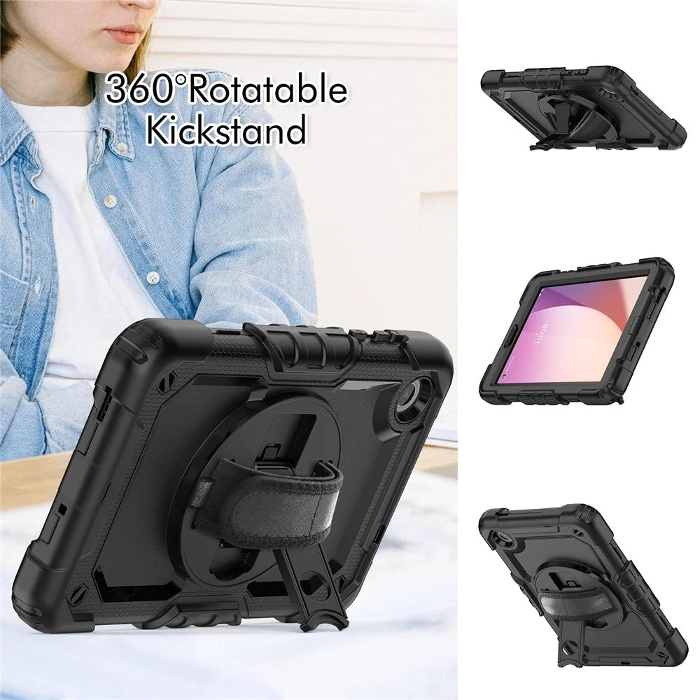 For Lenovo Tab M8 (4th Gen) 2024 TB-301XU / M8 (4th Gen) 2023 TB-300FU Silicone+PC Case Kickstand with PET Screen Film - Black - 4