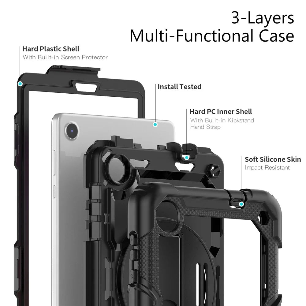 For Lenovo Tab M8 (4th Gen) 2024 TB-301XU / M8 (4th Gen) 2023 TB-300FU Silicone+PC Case Kickstand with PET Screen Film - Black - 7