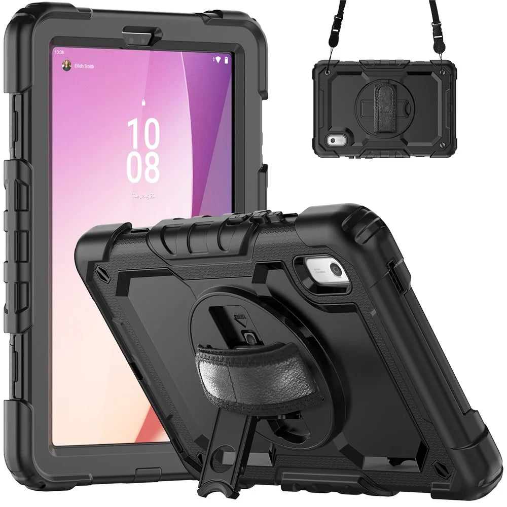 Kickstand Tablet Case for Lenovo Tab M9 TB-310FU / K9 9" TB310 2023 Hand Strap Silicone+PC Tablet Cover with Shoulder Strap PET Screen Film - Black - 1