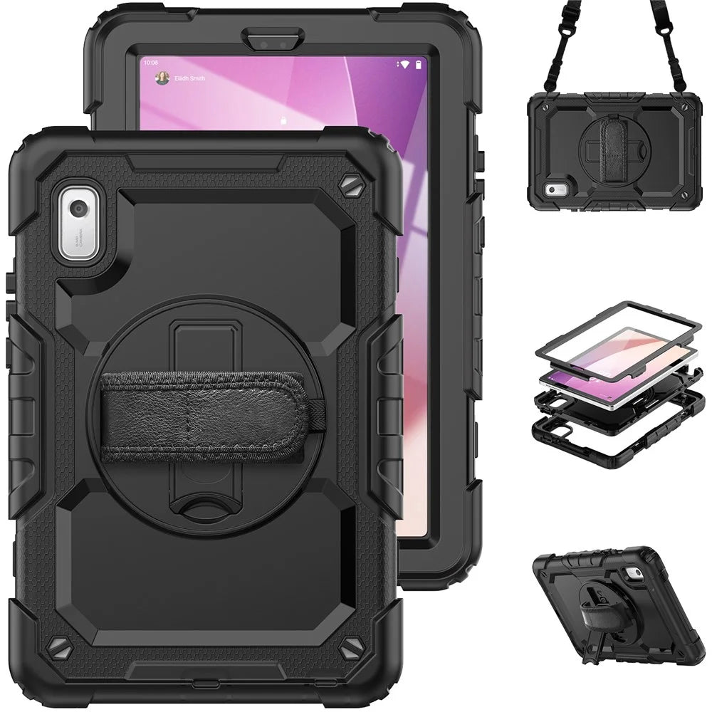 Kickstand Tablet Case for Lenovo Tab M9 TB-310FU / K9 9" TB310 2023 Hand Strap Silicone+PC Tablet Cover with Shoulder Strap PET Screen Film - Black - 2