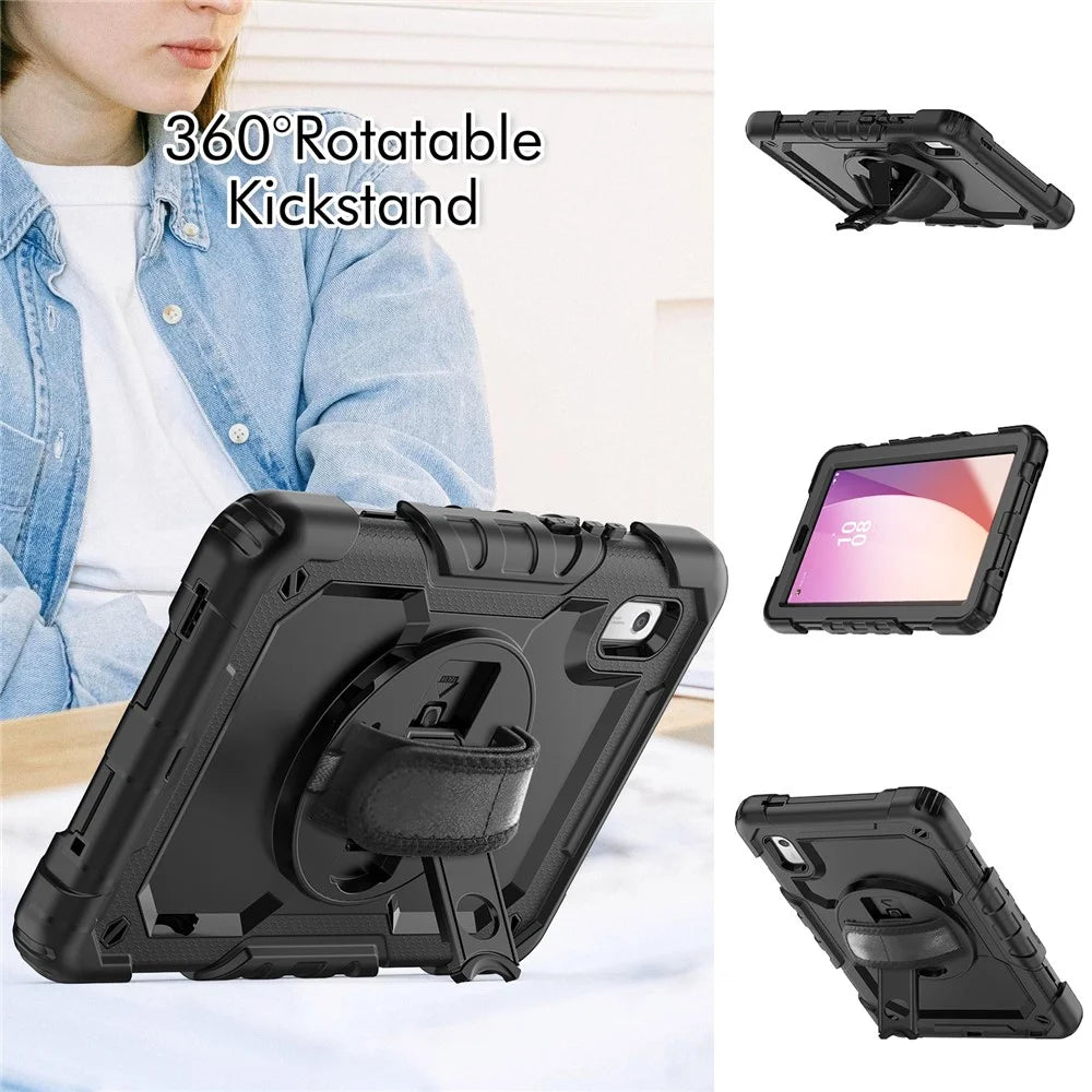 Kickstand Tablet Case for Lenovo Tab M9 TB-310FU / K9 9" TB310 2023 Hand Strap Silicone+PC Tablet Cover with Shoulder Strap PET Screen Film - Black - 4