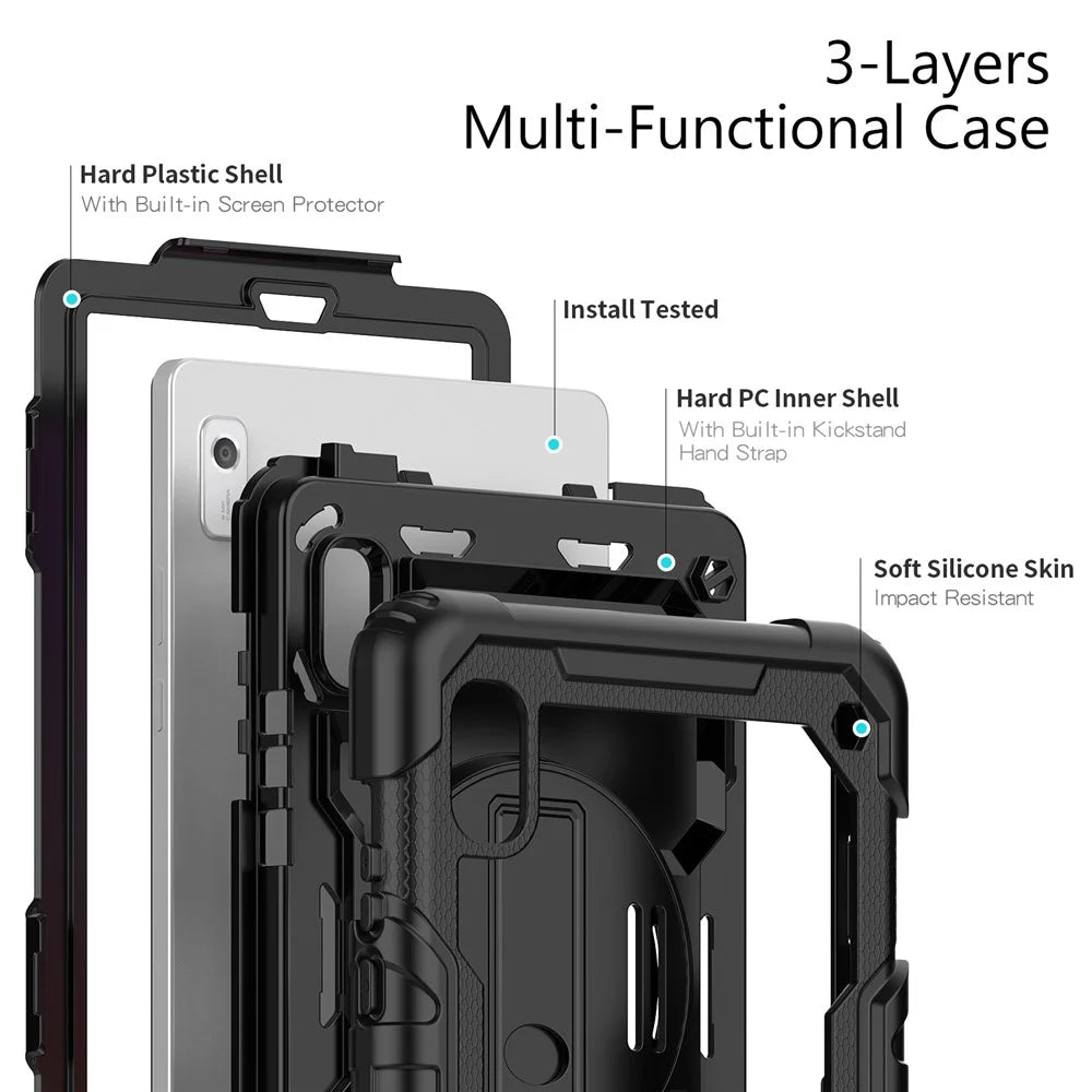 Kickstand Tablet Case for Lenovo Tab M9 TB-310FU / K9 9" TB310 2023 Hand Strap Silicone+PC Tablet Cover with Shoulder Strap PET Screen Film - Black - 7