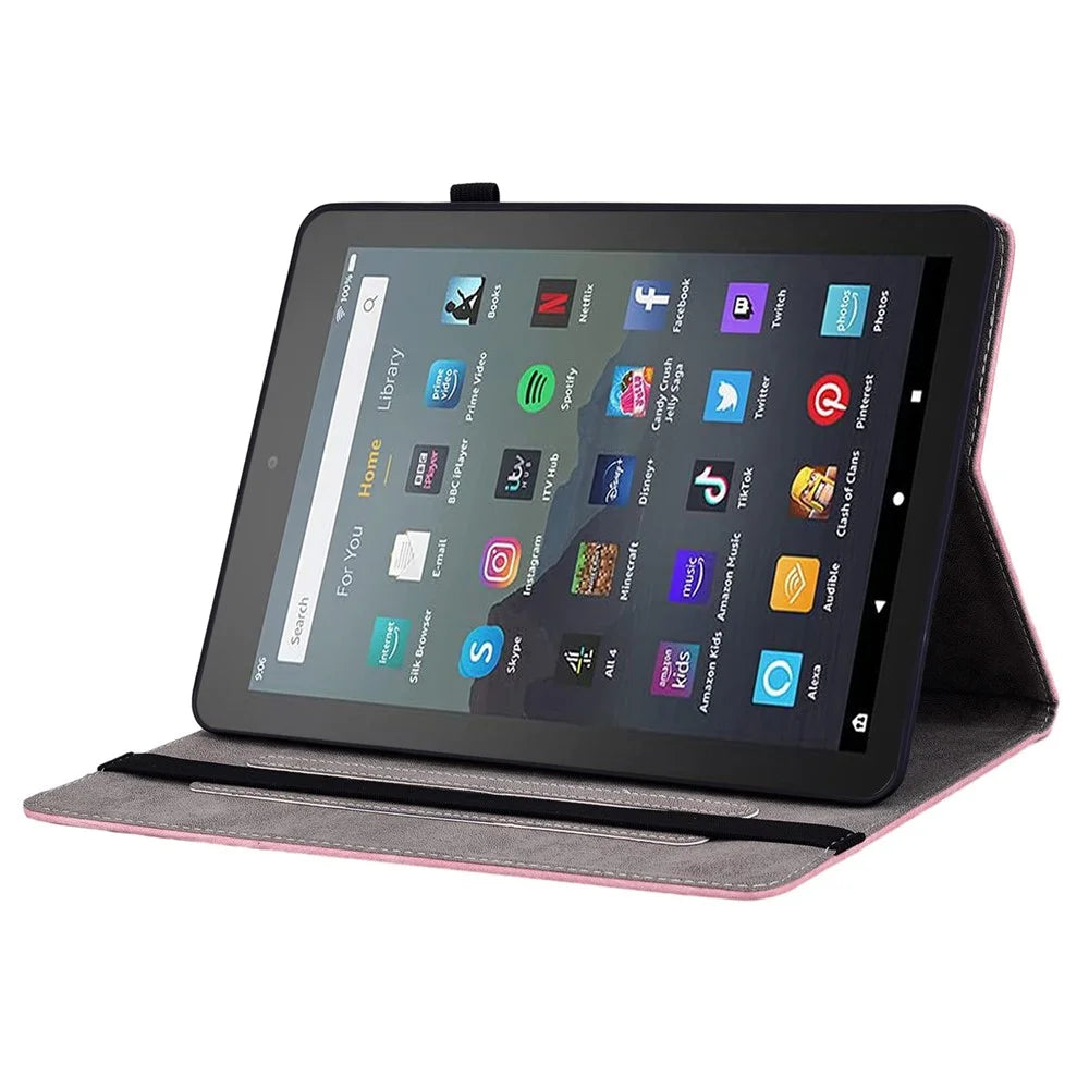 For Amazon Fire 7 (2022) PU Leather Stand Cover Butterfly Rose Imprinted Anti-drop Tablet Case with Card Slots - Pink - 2