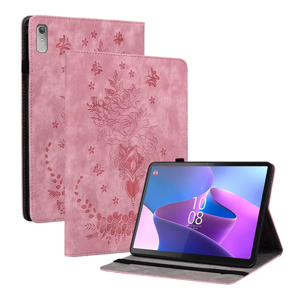 For Lenovo Tab P11 Gen 2 11.5" Card Holder Tablet Case Imprinted PU Leather Tablet Cover with Stand - Pink - 1