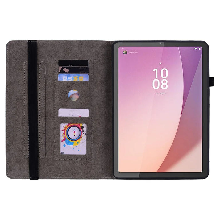 For Lenovo Tab M9 TB-310FU Stand Card Slots Tablet Case Imprinted PU Leather Protective Cover - Pink - 3