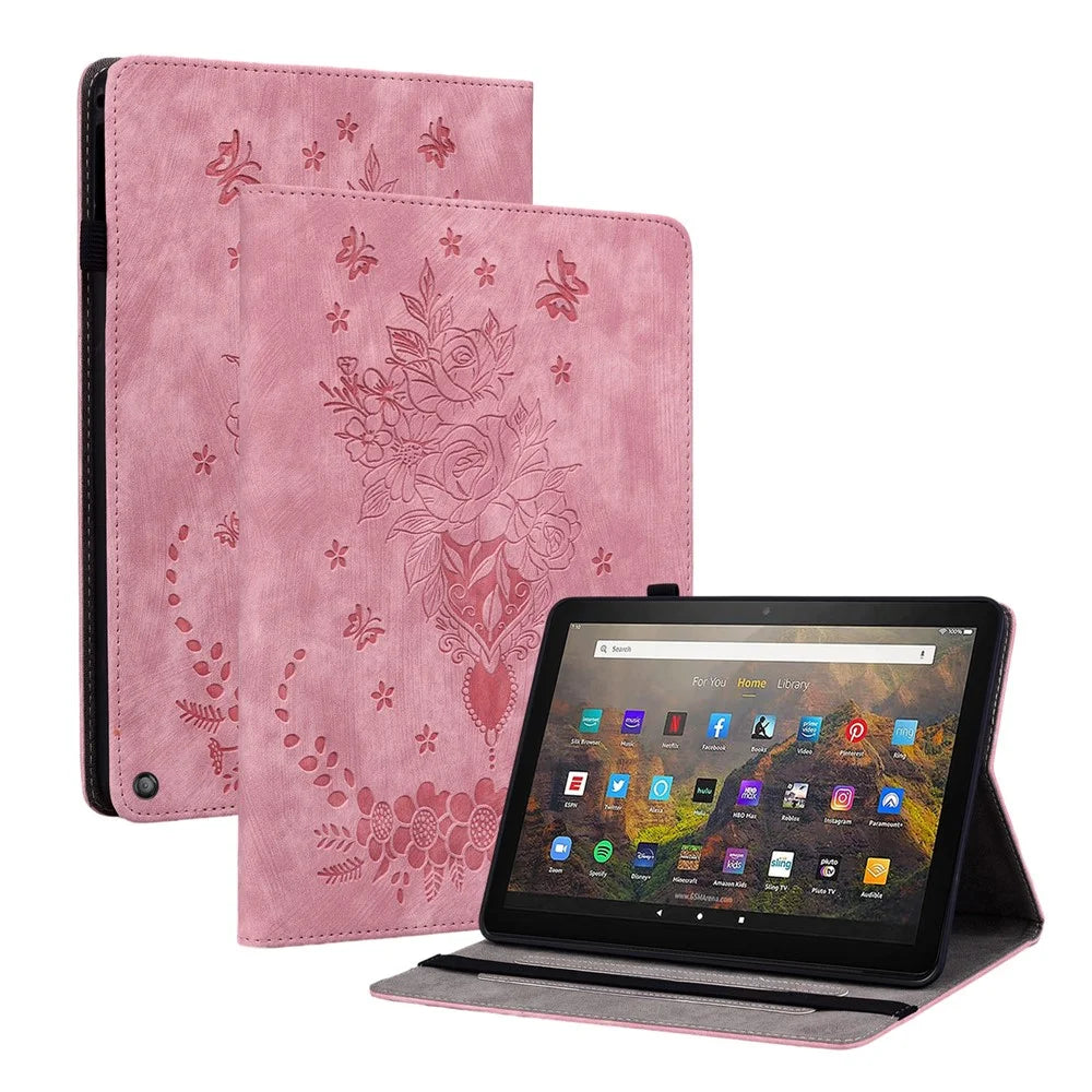 Tablet Cover for Amazon Fire HD 10 (2021) / HD 10 Plus (2021) Auto Wake / Sleep Imprinted PU Leather Stand Case - Pink - 1