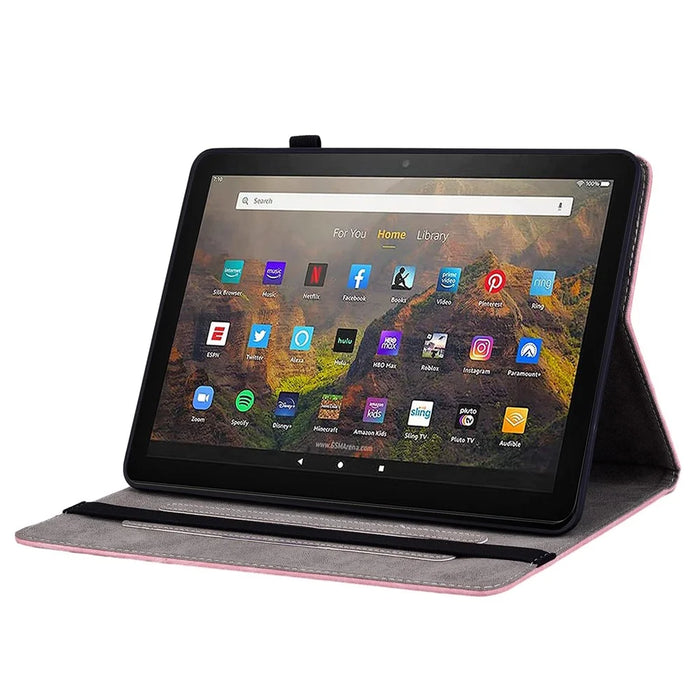 Tablet Cover for Amazon Fire HD 10 (2021) / HD 10 Plus (2021) Auto Wake / Sleep Imprinted PU Leather Stand Case - Pink - 2
