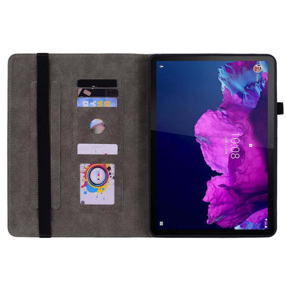 For Lenovo Tab P11 TB-J606F Anti-scratch Imprinted PU Leather Case Stand Tablet Cover with Pen Holder - Pink - 2