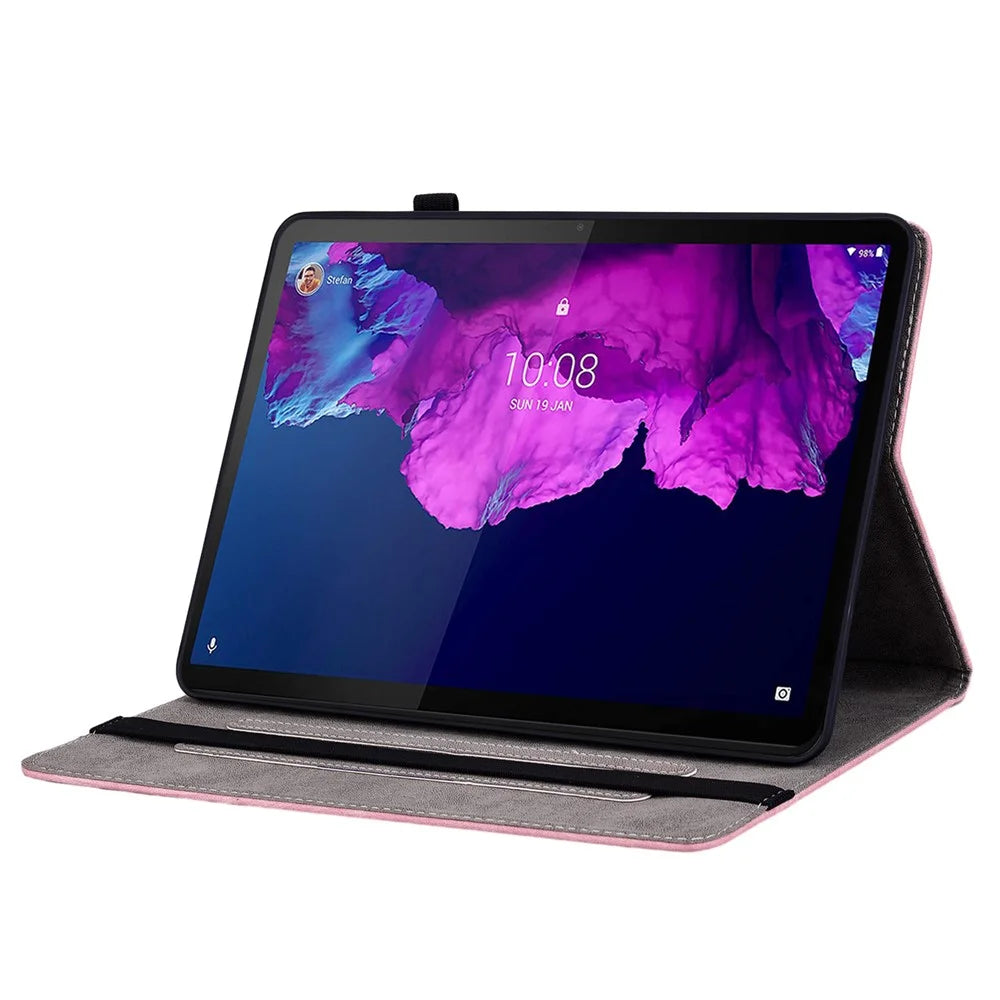 For Lenovo Tab P11 TB-J606F Anti-scratch Imprinted PU Leather Case Stand Tablet Cover with Pen Holder - Pink - 3