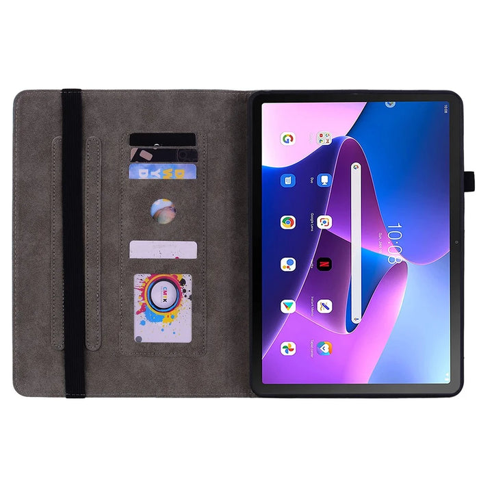 For Lenovo Tab M10 (Gen 3) Shockproof PU Leather Case Imprinted Design Stand Tablet Cover with Pen Holder - Pink - 2
