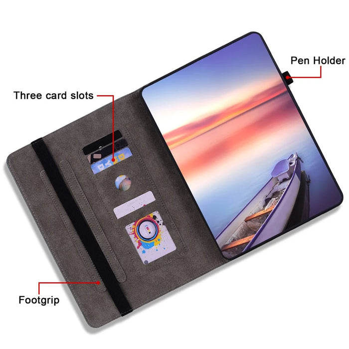For Lenovo Tab M10 (Gen 3) Shockproof PU Leather Case Imprinted Design Stand Tablet Cover with Pen Holder - Pink - 6
