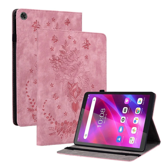 PU Leather Case for Lenovo Tab M7 (3rd Gen) Anti-drop Imprinted Tablet Stand Cover with Pen Holder - Pink - 1