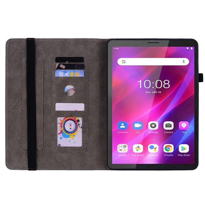 PU Leather Case for Lenovo Tab M7 (3rd Gen) Anti-drop Imprinted Tablet Stand Cover with Pen Holder - Pink - 2