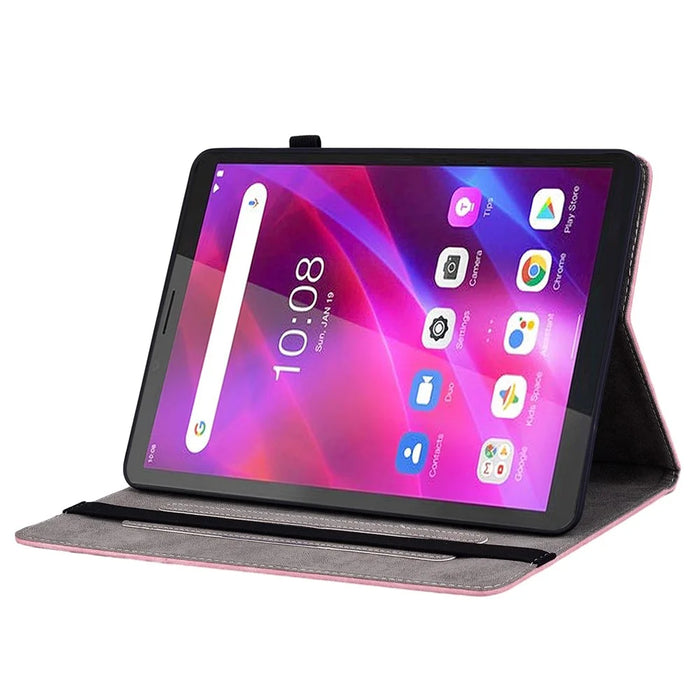 PU Leather Case for Lenovo Tab M7 (3rd Gen) Anti-drop Imprinted Tablet Stand Cover with Pen Holder - Pink - 3