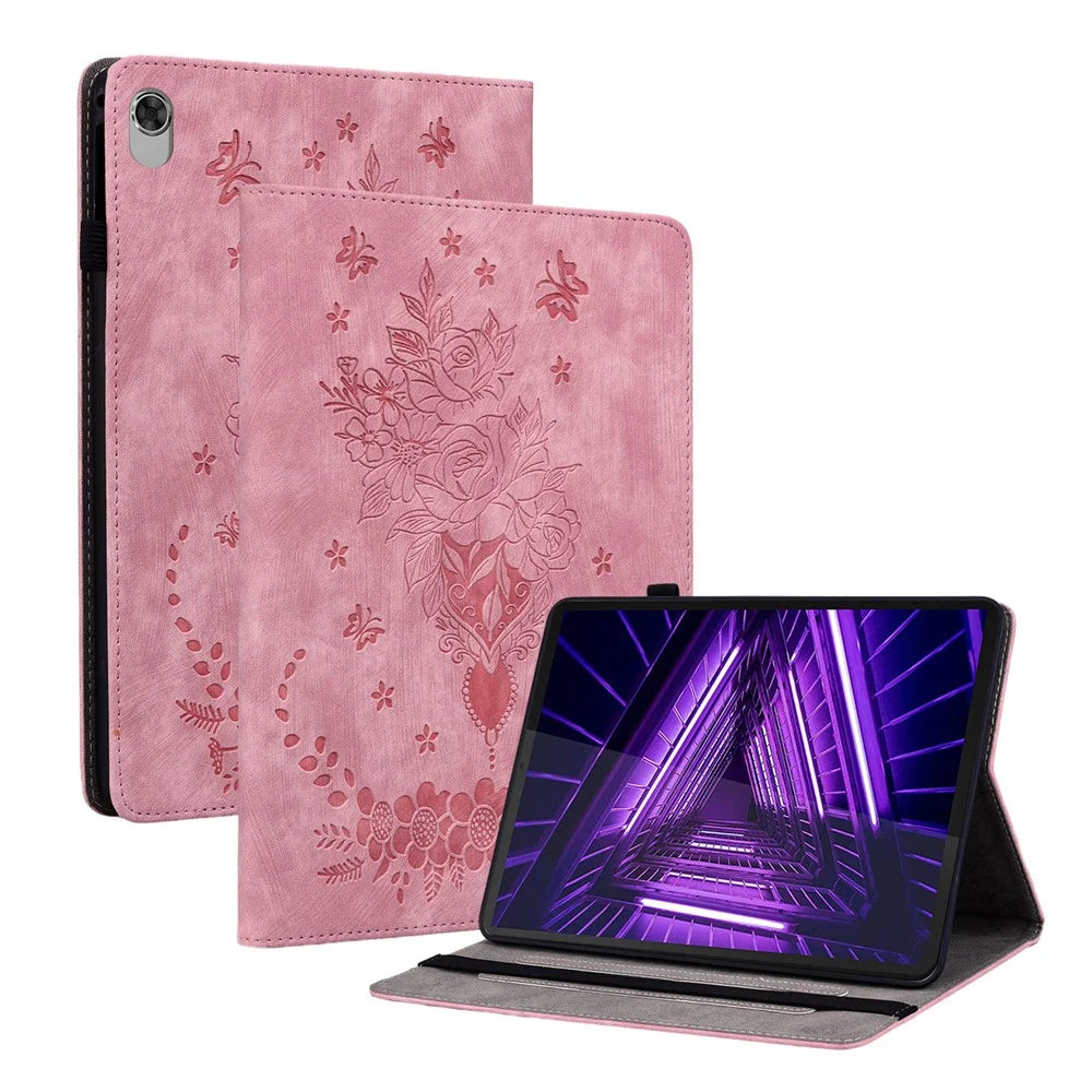 For Lenovo M10 Plus 10.3" TB-X606F / TB-X606X Shockproof Shell Imprinted Stand Cover PU Leather Case - Pink - 1