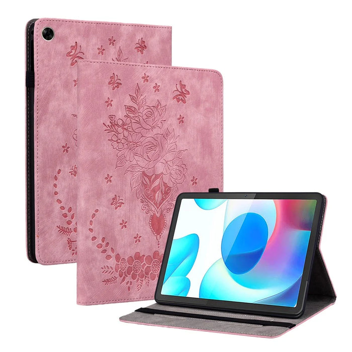Imprinted PU Leather Tablet Cover for Realme Pad , Card Slots Stand Tablet Protective Case - Pink - 1