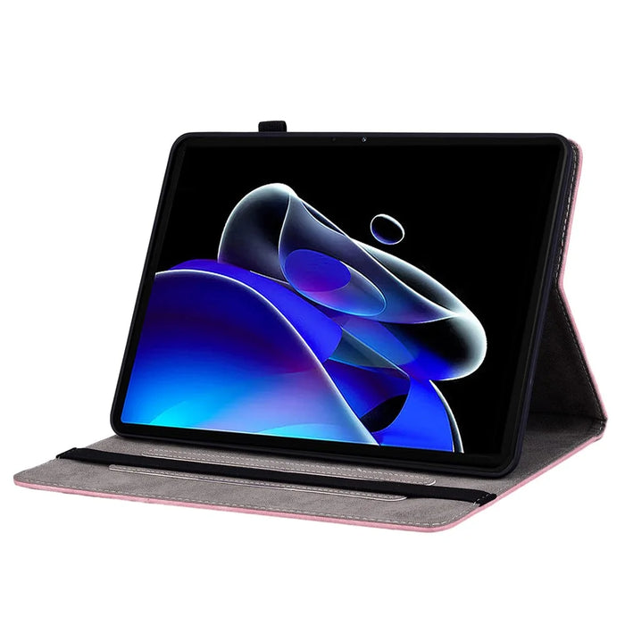 For Realme Pad X Card Holder Tablet Case Imprinted PU Leather Stand Protective Cover - Pink - 3