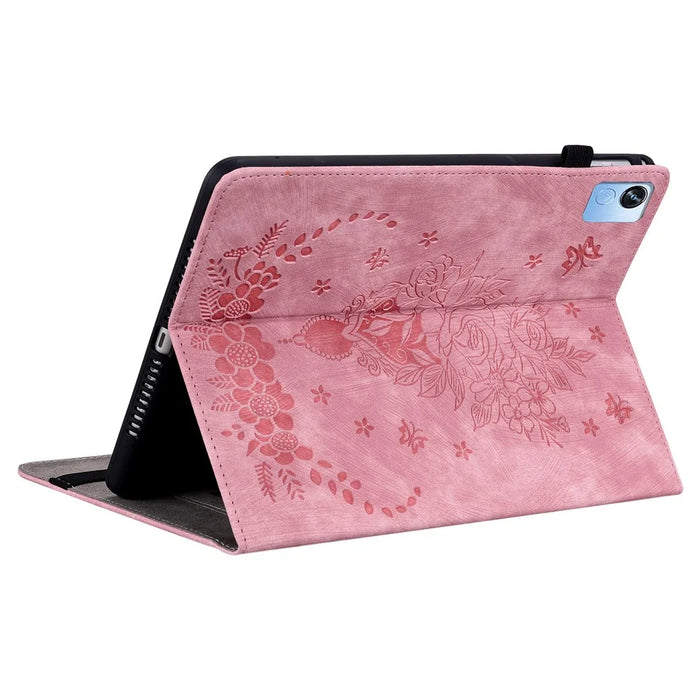 For Realme Pad X Card Holder Tablet Case Imprinted PU Leather Stand Protective Cover - Pink - 4