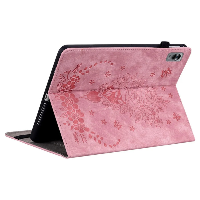 Card Slots Tablet Case for Realme Pad Mini , Imprinted PU Leather Stand Full Protection Cover - Pink - 4