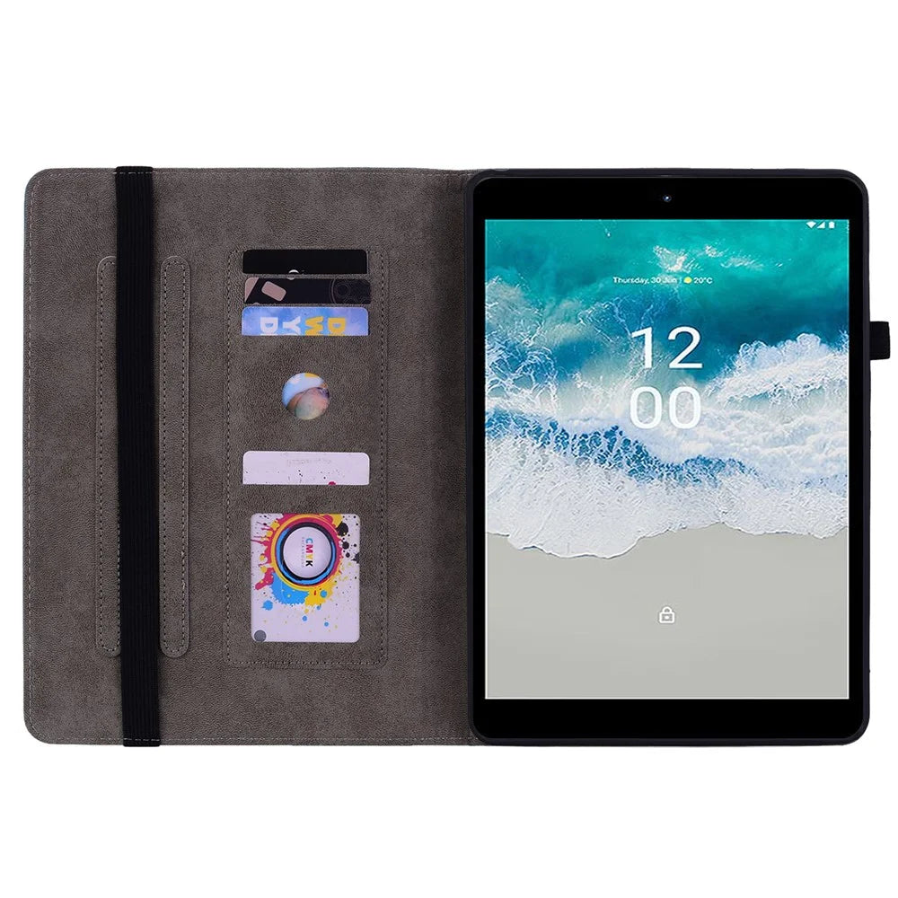 Stand Tablet Case for Nokia T10 , Card Slots Imprinted PU Leather Anti-drop Tablet Cover - Pink - 2