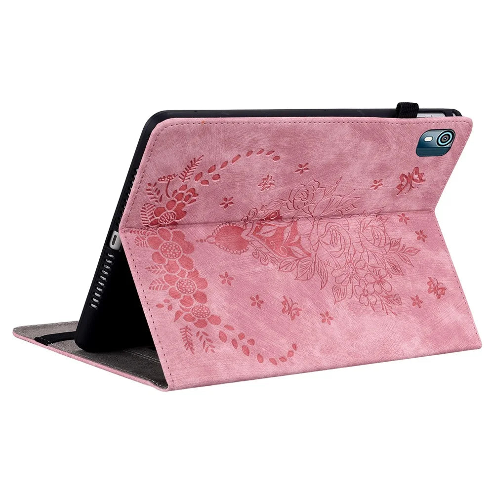 Stand Tablet Case for Nokia T10 , Card Slots Imprinted PU Leather Anti-drop Tablet Cover - Pink - 4