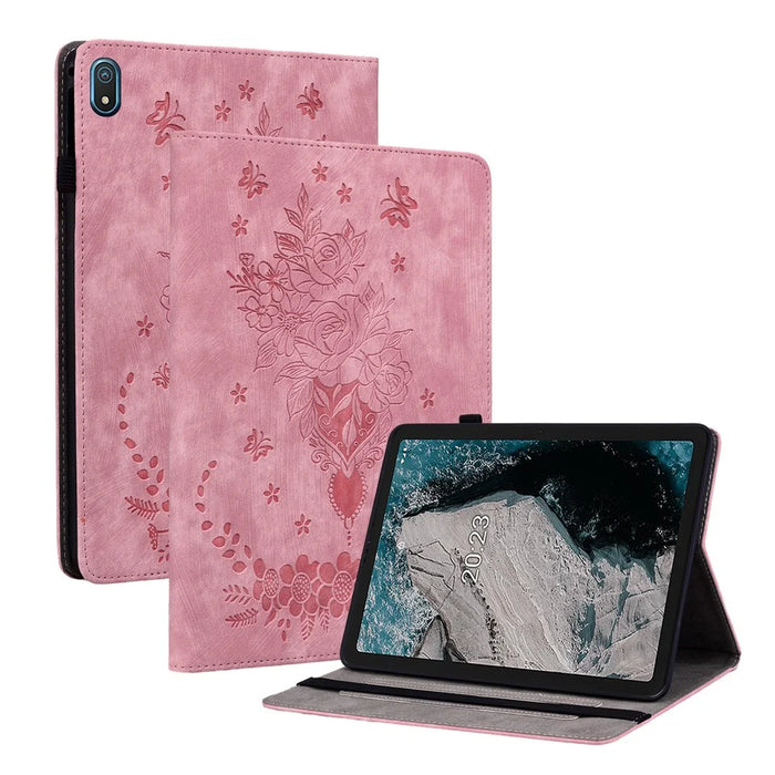 PU Leather Stand Tablet Case for Nokia T20 , Imprinted Card Holder Full Protection Tablet Cover - Pink - 1