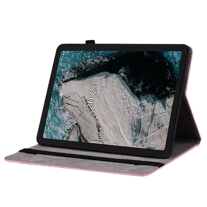 PU Leather Stand Tablet Case for Nokia T20 , Imprinted Card Holder Full Protection Tablet Cover - Pink - 3