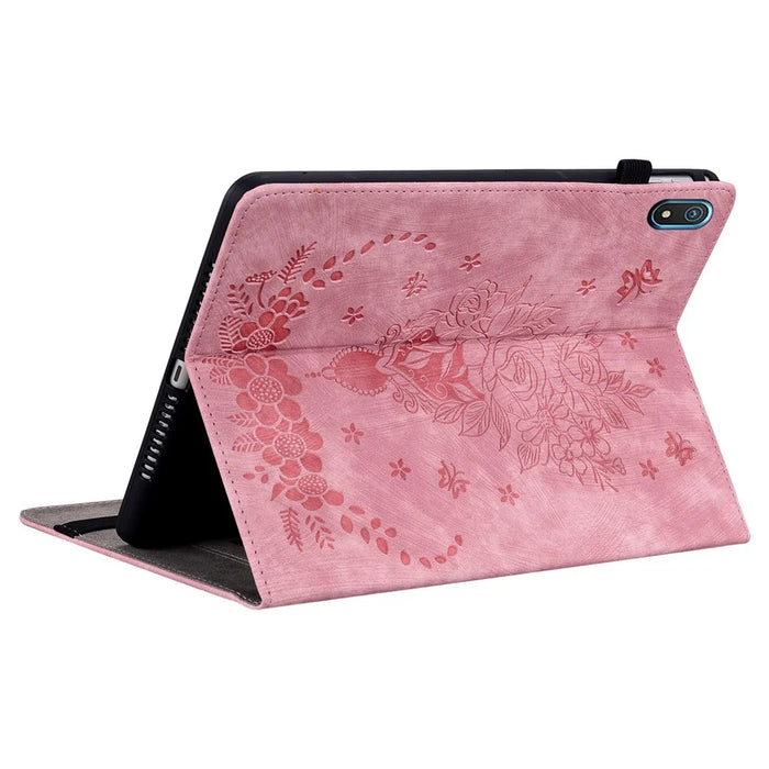 PU Leather Stand Tablet Case for Nokia T20 , Imprinted Card Holder Full Protection Tablet Cover - Pink - 4